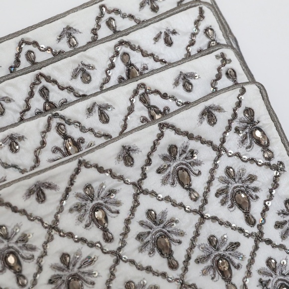 NWT Beaded Cushion Cover Holiday Embellished White Pillowcase Christmas NYE Lux - Picture 6 of 7